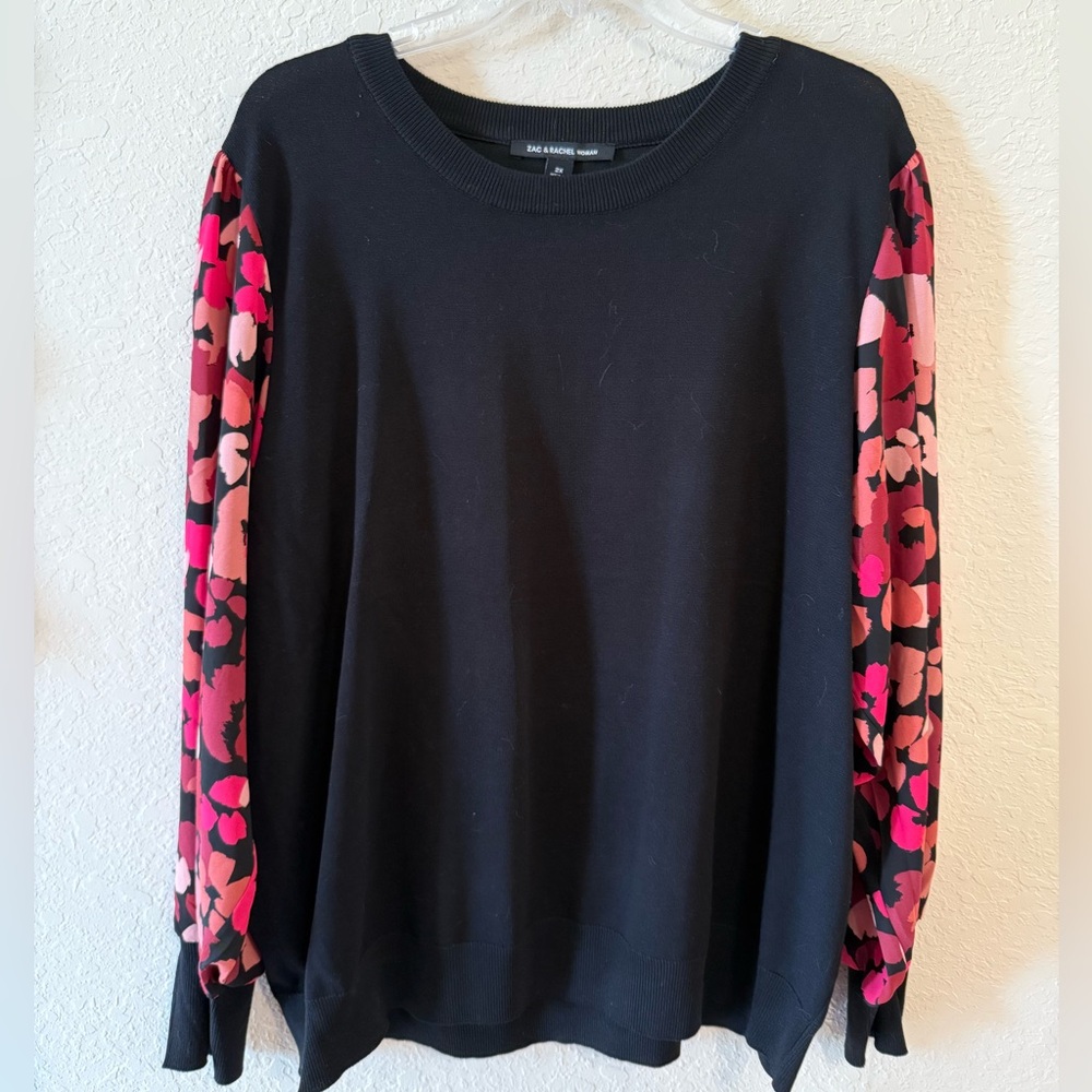 Zac & Rachel Black Pullover with Pink Floral Print Sleeves
